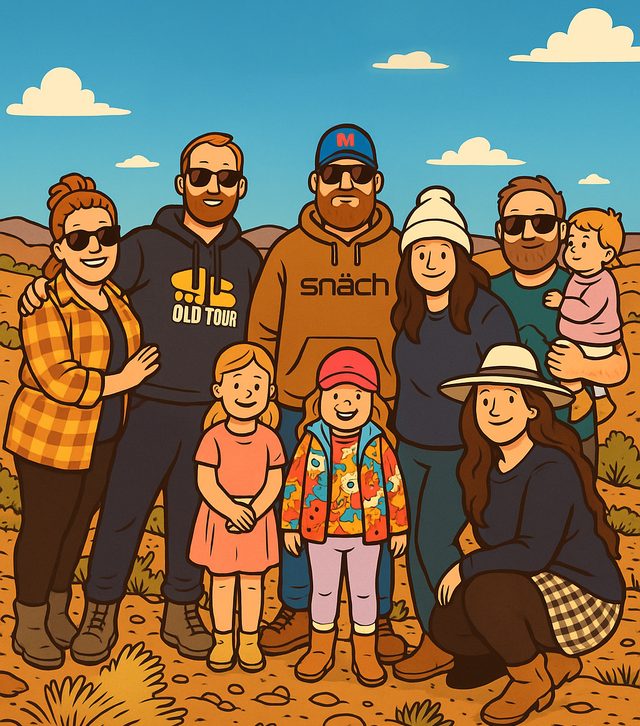 The three families behind Poo with a View, drawn together in the outback